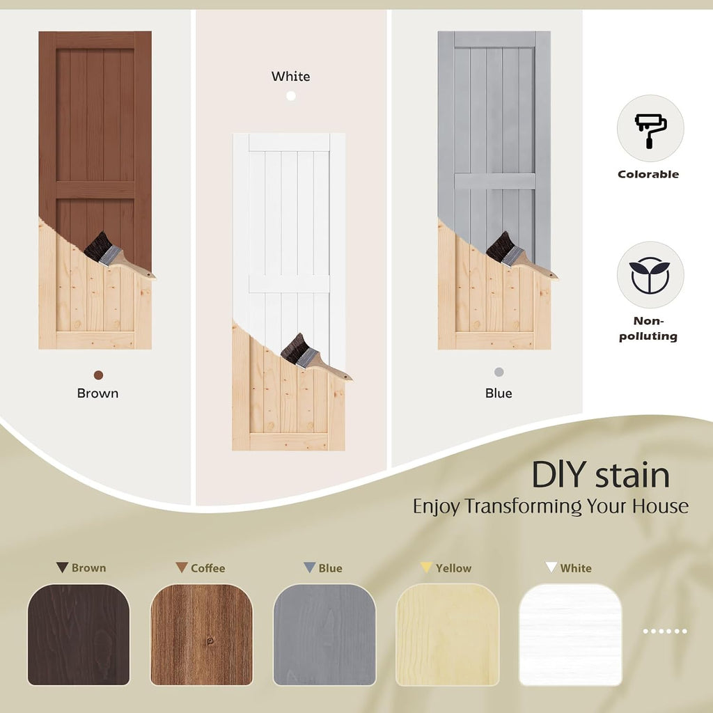 30in x 84in Sliding Barn Wood Door,Interior Doors,DIY Assemblely,Solid Natural Spruce Panelled Slab,Easy Install,Apply