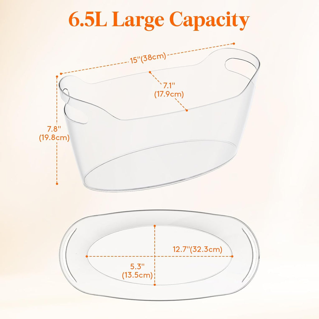 6.5L Plastic Ice Bucket for Parties with Handle & Scoop
