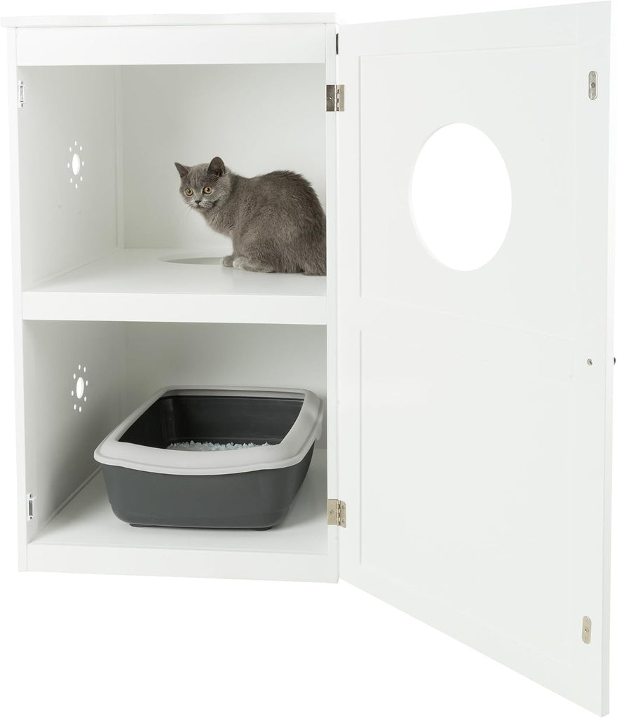 2 Story Furniture Litter Box Enclosure (White), Hidden Litter Box for Cats, Double Layer, Big Front Door for Easy