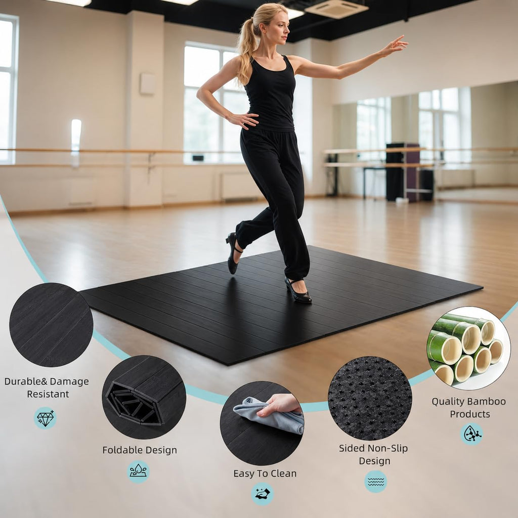 Foldable Tap Dance Floor, Portable Tap Board, 47.8"x38.5"-Black