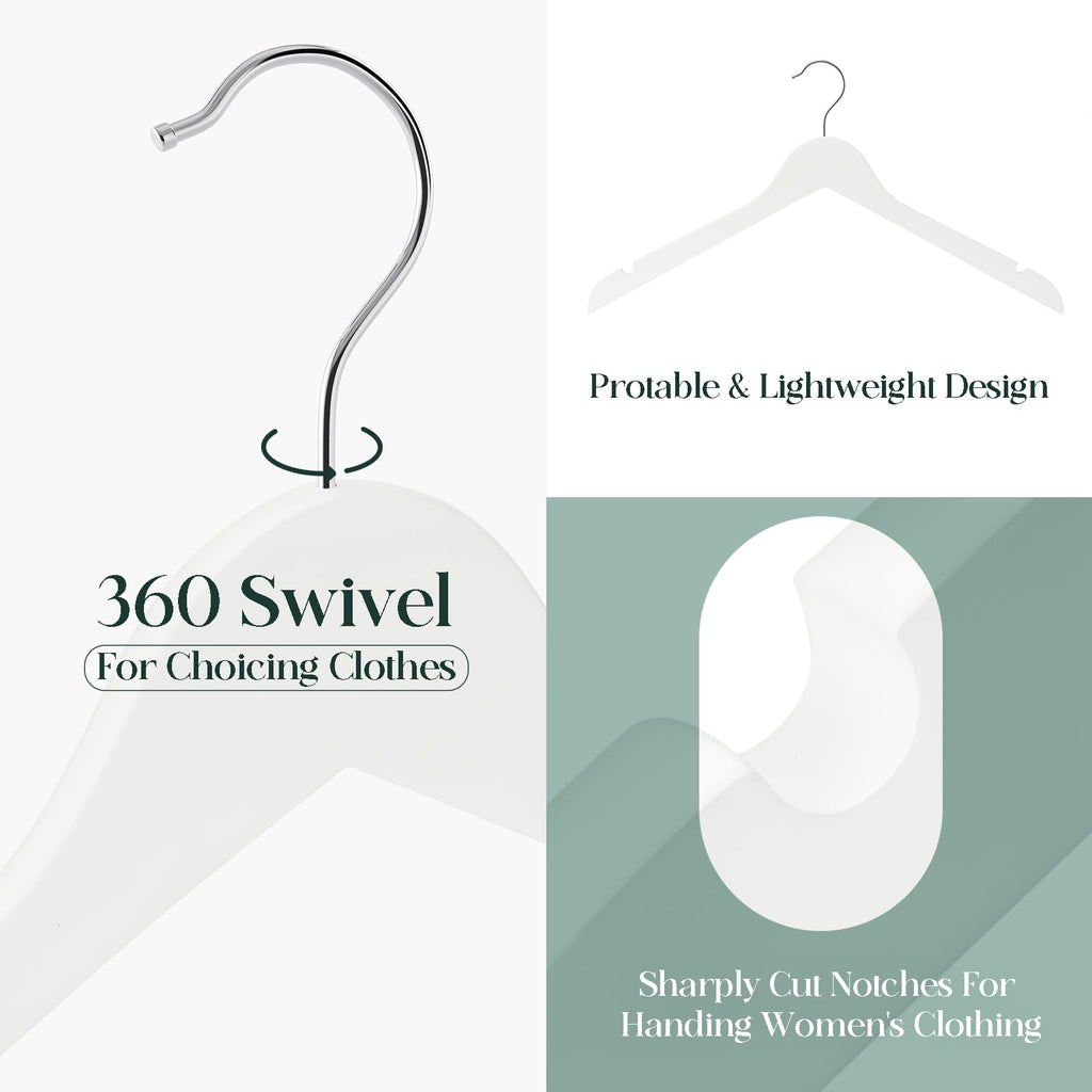 White Wooden Hangers - 20 Pack - Durable Wood Hangers Ideal for Everyday Use & Wedding, for Dress, Coats, Camisole