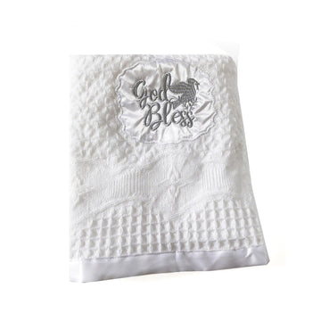 Baptism Blanket White Baby Blankets for Boys Girls Christian Christening Gifts Knit Crochet Soft Embroidered Neutral