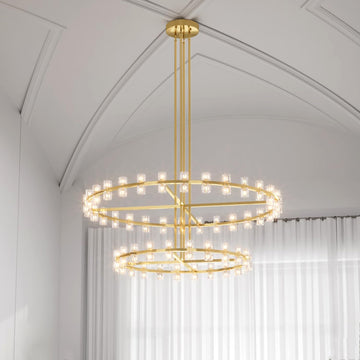 Gold Wagon Wheel Chandeliers 108-Lights Gold Round Chandelier Glass Chandeliers for Dining Room,Living Room Vintage Chandelier D48''+D60''