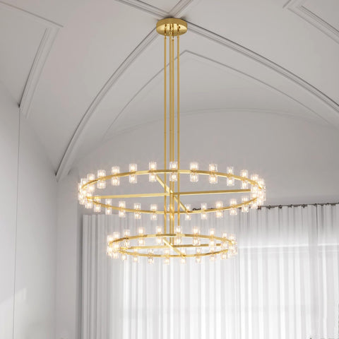 Gold Wagon Wheel Chandeliers 108-Lights Gold Round Chandelier Glass Chandeliers for Dining Room,Living Room Vintage Chandelier D48''+D60'' A117-B0DSBSF28H