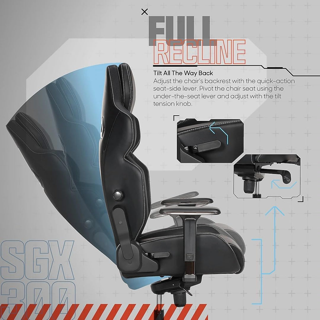 Sharper Image SGX300 Faux Leather Ergonomic Racing Gaming Chair, Black