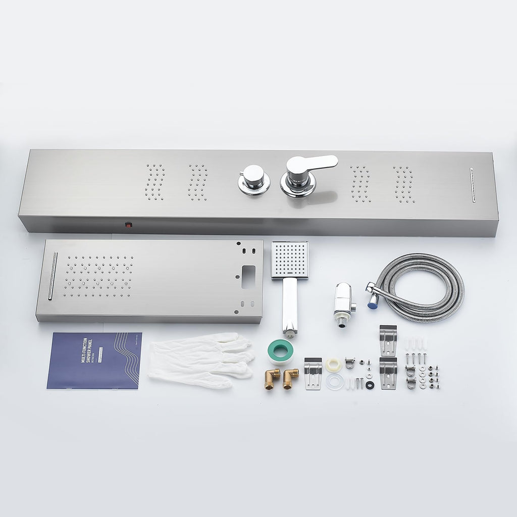 Shower Panel Tower System with LED Lights, Brushed Stainless Steel