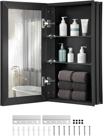 Medicine Cabinet, 14 x 24 inches, Medicine Cabinet with Mirror, Aluminum Frame Bathroom Wall Cabinet, 2-Layer