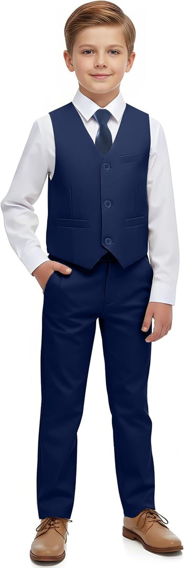 Boys 4 Pieces Suits Slim Fit Kids Vest Pants Sets Formal Dresswear for Boy