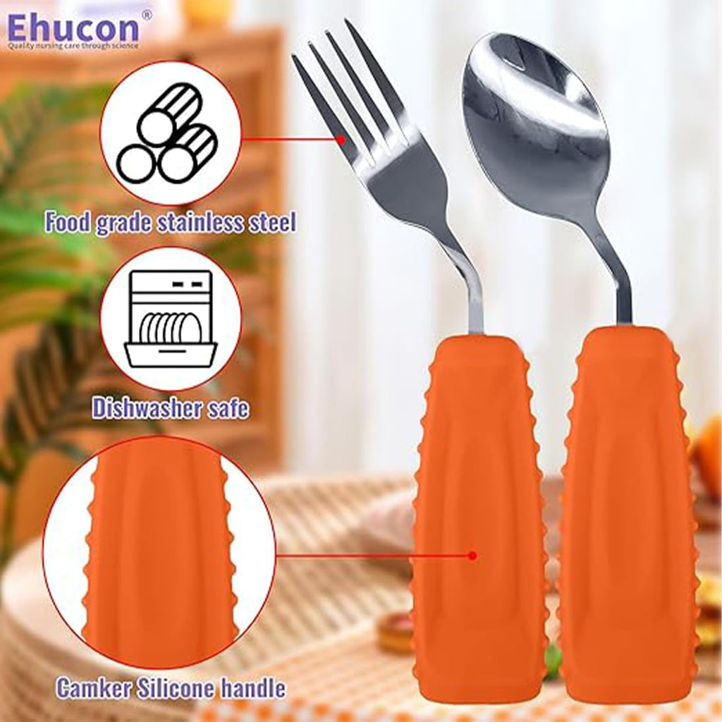 Adaptive Utensils, Weighted Angled Silverware, Parkinsons Aids, Angled Silverware Spoon and Fork Set for Elderly