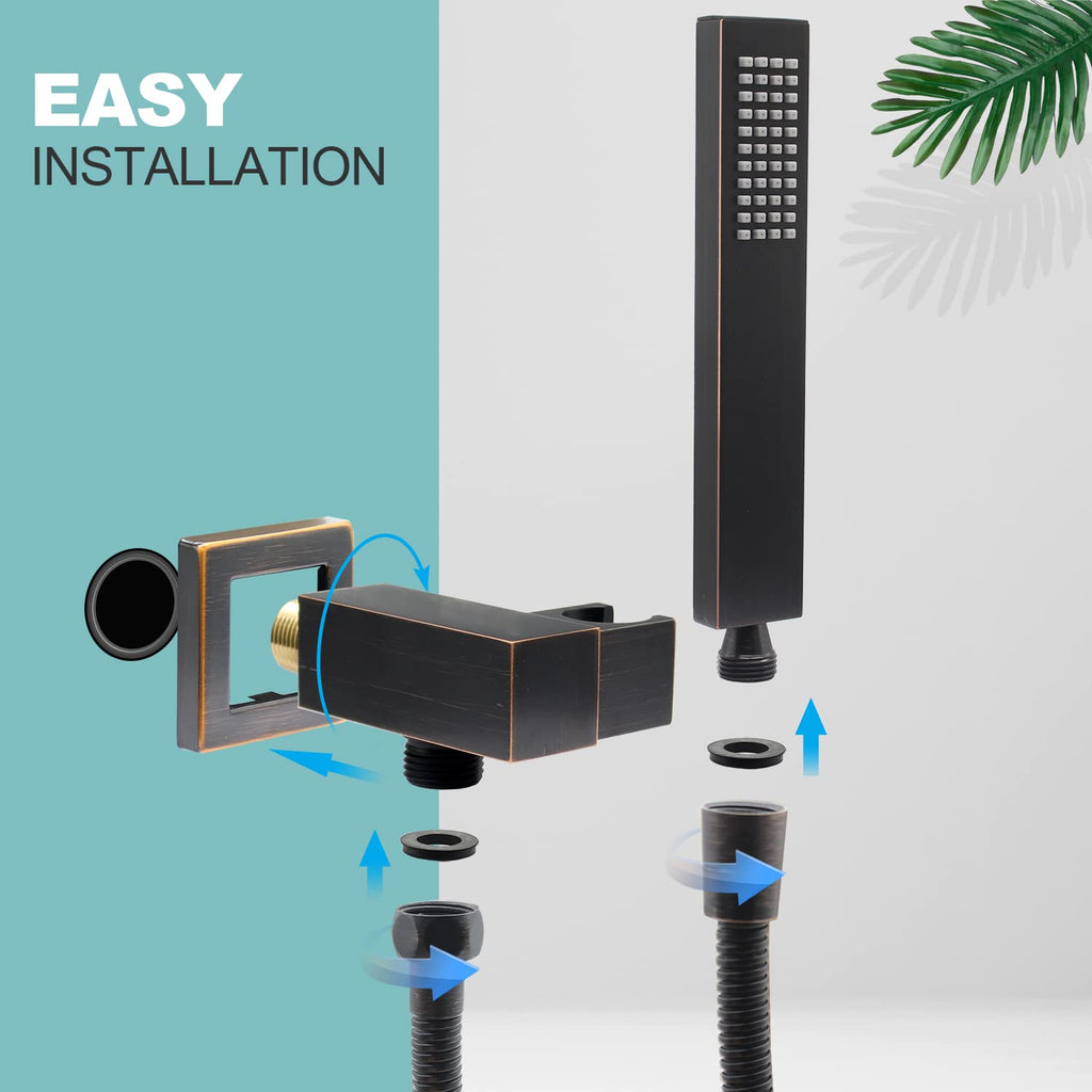 Hand-held Shower Head Set - Oil Rubbed Bronze Brass Handheld Shower Wand with Wall Mount Adjustable Elbow Holder and