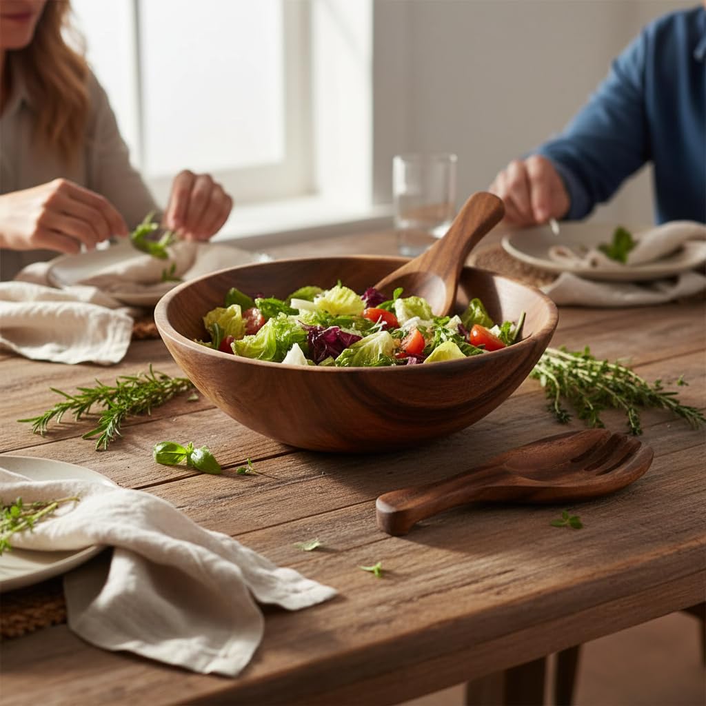 & Charles Acacia Wood Salad Hands Servers, 7 3/8" x 3 1/8"