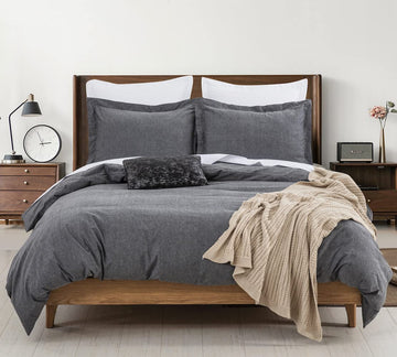 Duvet Covers Set, Zip Up Duvet Cover 90x90 + 2 Shams, Charcoal Gray Bedding 100% Cotton Dark Grey