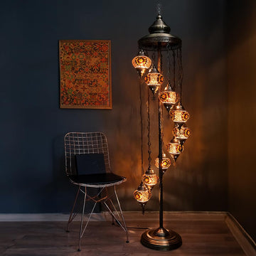 Turkish Lamp 9 Globe Mosaic Floor Lamp, Mosaic Standing Lamp, Moroccan Lamps, Floor Lamp for Decorative Home Designs