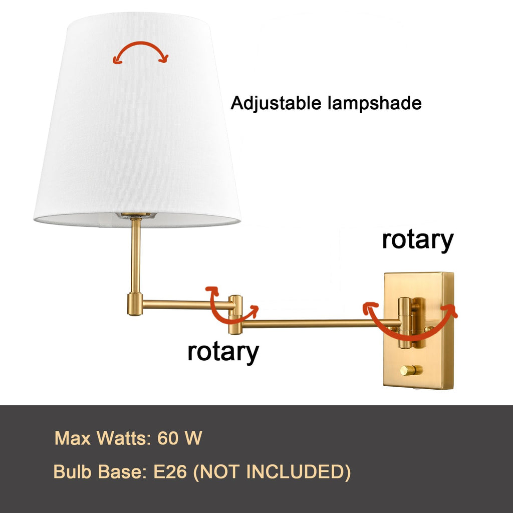 Gold Swing Arm Wall Lamp Brass Wall Sconces with Linen Shade