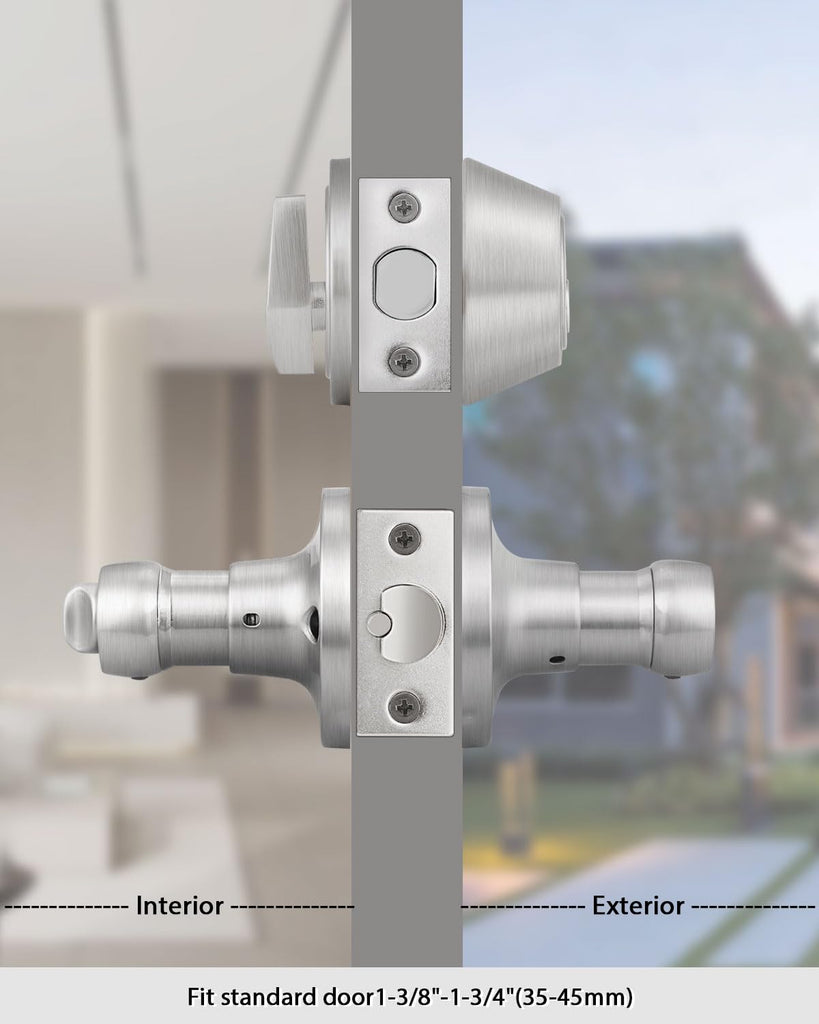 Keyd Alike Entry Door Handle and Single Cylinder Deadbolt Combo Locksets in Satin Nickel, Wave Style Lever with Lock