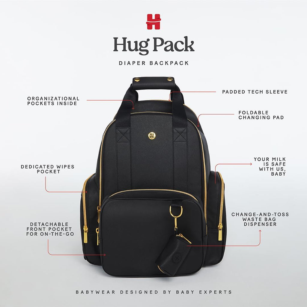 Unisex-adult Signature Hug Pack Diaper Backpack, Black Leather, One Size