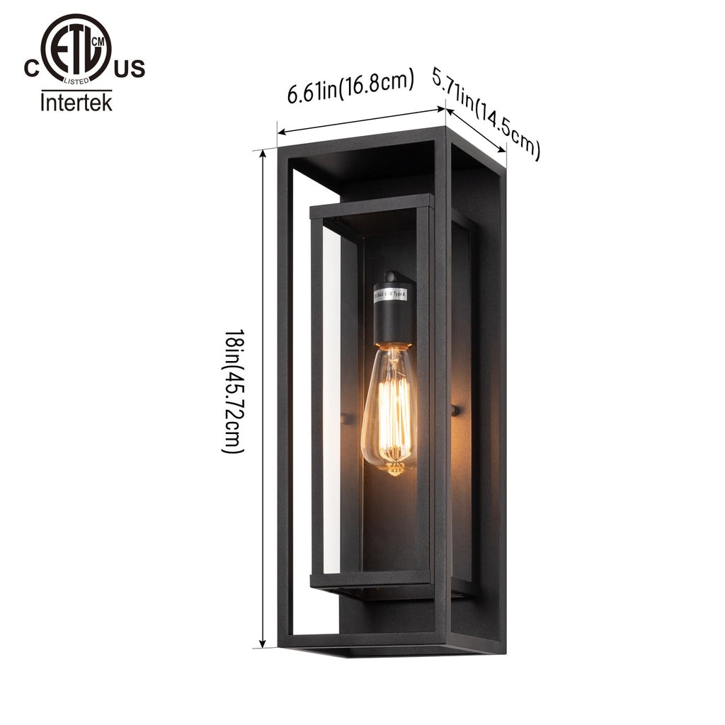 18" Modern Outdoor Porch Wall Light, Matte Black, 1 Pack