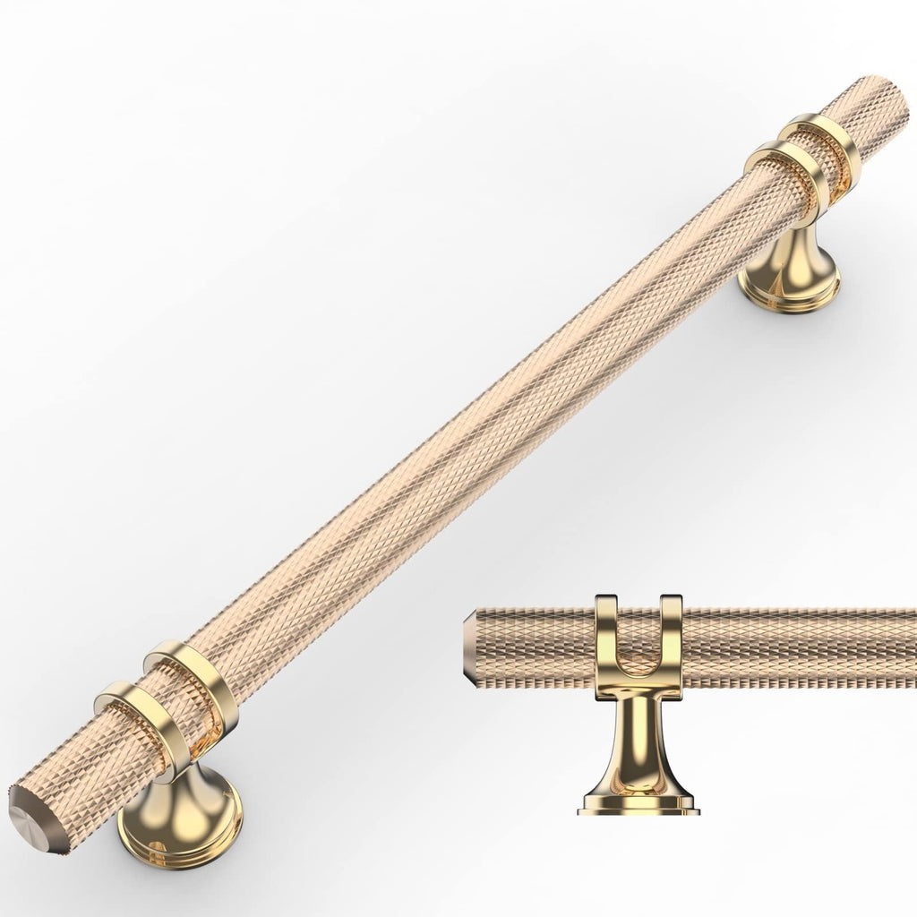 10 Pack Knurled Gold Cabinet Pulls 7 Inch Hole Center Brushed Brass Kitchen Cabinet Handles for Drawer Dresser
