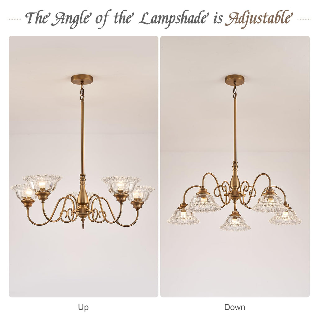 Vintage Chandelier Dining Room Light Fixture Over Table Brass 5 Light Chandelier Lighting Fixture