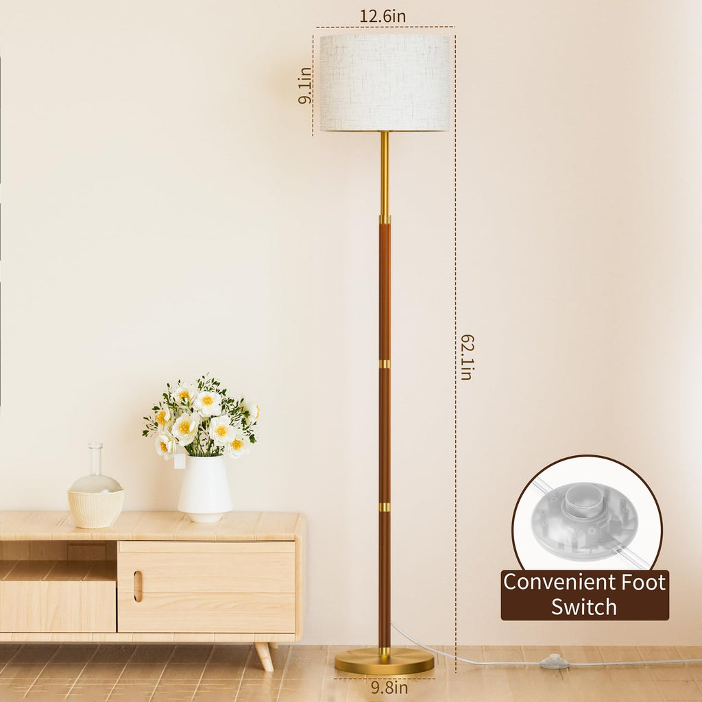 62" Mid Century Modern Wood Floor Lamp with Remote & Foot Switch