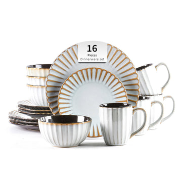 Ribbed Stoneware Dinnerware Set, Golden Brown, Service for 4