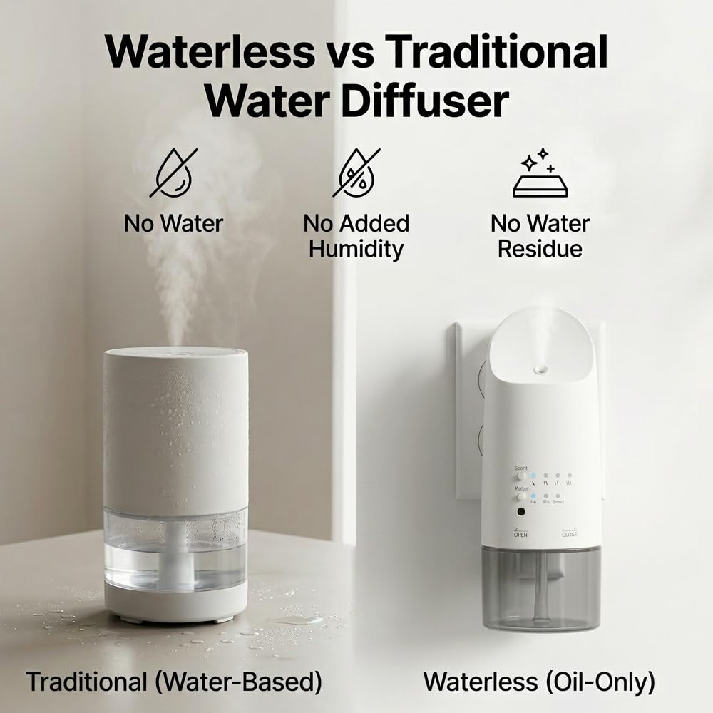 Waterless Diffuser Plug in Wall, 160mL Home Scent Diffuser for Aroma & Fragrance Oil, Up to 500 Sq Ft, 4 Scent