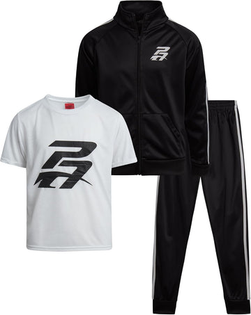 Boys Tracksuit Set - 3 Piece Breathable Tricot Zip Up Sweatshirt Athletic Graphic Tees & Jogger Sweatpants