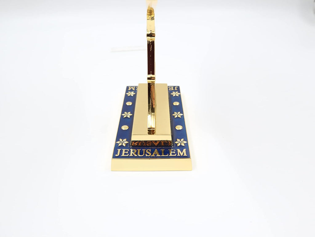 Jerusalem Blue Enamel 7 Branch 10.8" high, with 12 Tribes of Israel, Candlestick Candle Holders (10.8 inch) - Set of 11