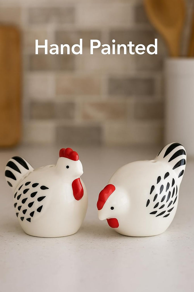 Cute Ceramic Farmhouse Salt & Pepper Shaker Set- Farm Chickens (Chickens) - Set of 2