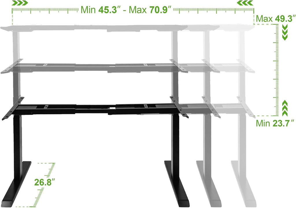 Dual Motor Standing Desk Frame 3 Tier Legs Sit Stand up Electric Height Adjustable Desk Base (Black)