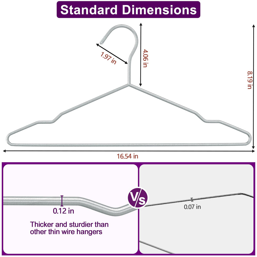 Metal Wire Hangers 60 Pack, Metal Coat Hangers with 5 Clips