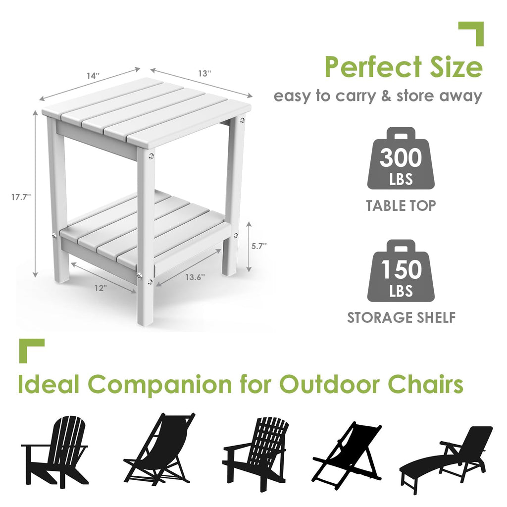 Outdoor Rocking Chairs Set, 2 Rockers w/ 1 Side Table, White