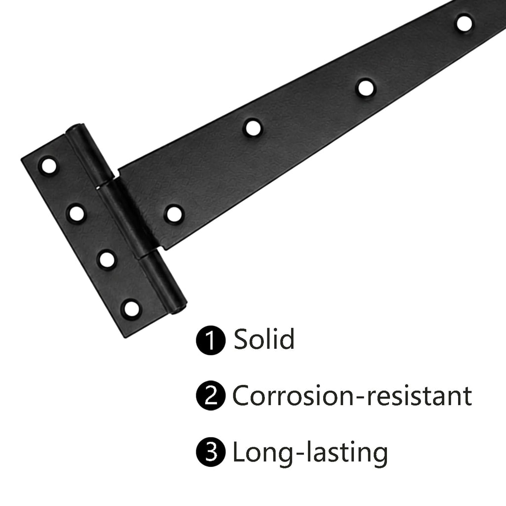 Gate Hinges 6 Pack 16 Inch, Heavy Duty Gate Hinges, T-Strap Black Corrosion-Resistant Hardware for Wooden Fence, Barn