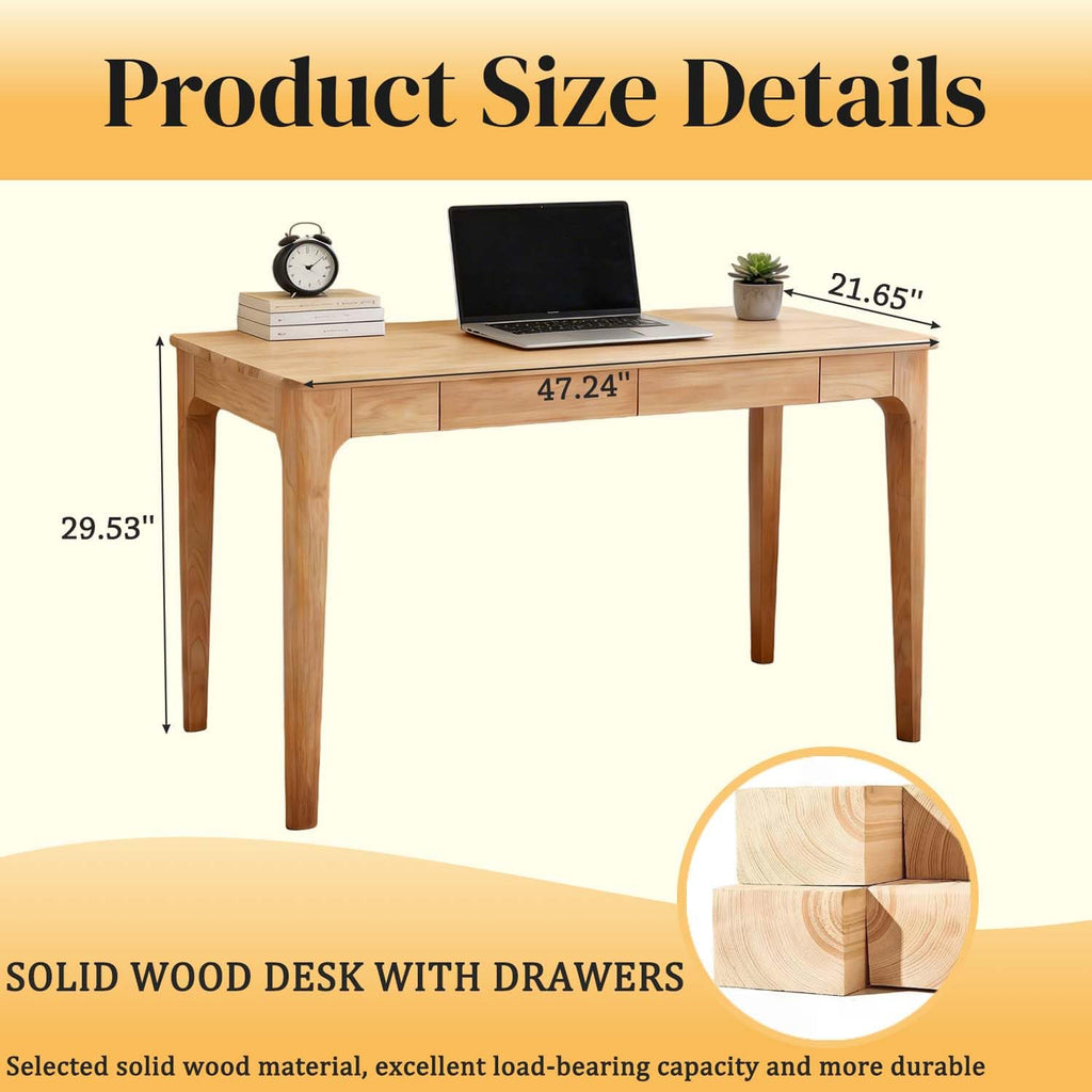 47" Solid Wood Simple Small Writing Desk with Storage drawers (Wood)