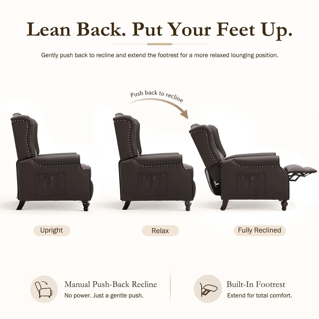Wingback Recliner Chair, Massage & Heat, Faux Leather, Brown