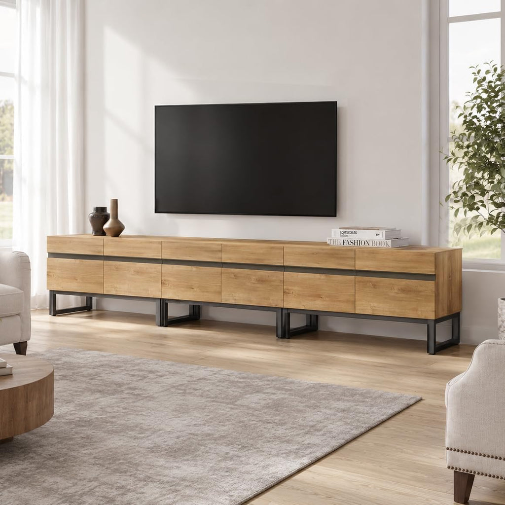 Modern TV Stand for 32-110 Inch TVs, Wood Entertainment Center with Metal Base Storage Cabinets, Media TV Console