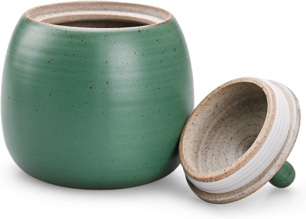 Kitchen Canisters Ceramic Storage Jar with Silicone Airtight Lid Green