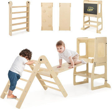 Triangle Set 8 in 1 Climbing Toys for Toddlers Foldable Wood Montessori Jungle Gym with Toddler Tower Angle
