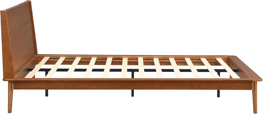 Queen Size Bamboo Platform Bed Frame with Headboard, Walnut Brown