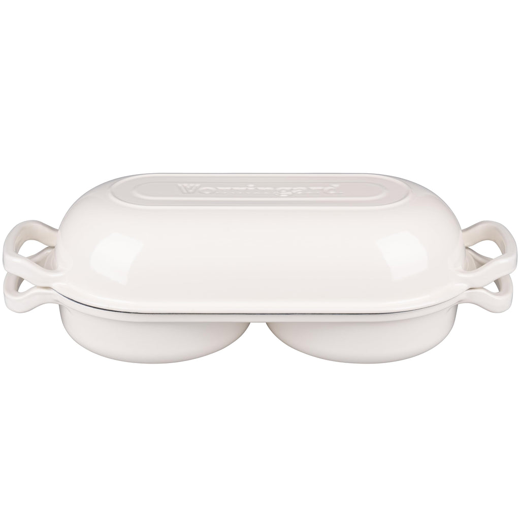 Enameled Cast Iron Double Dutch Oven with Lid, Dual Round Loaf Pan, Bread pan made Sourdough Bread Baking, White