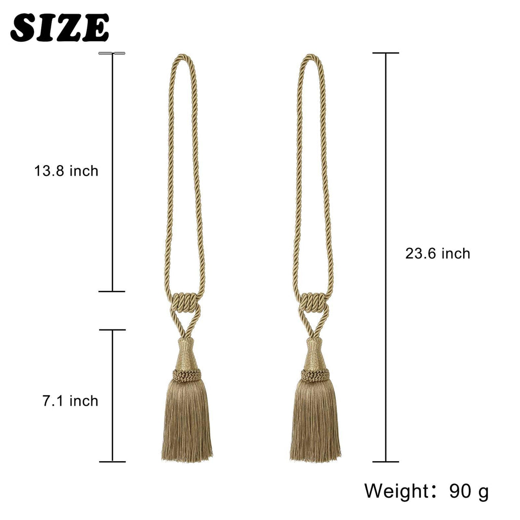 Tassel Curtain Tiebacks Handmade Holdbacks (Gold) - 2 Pack
