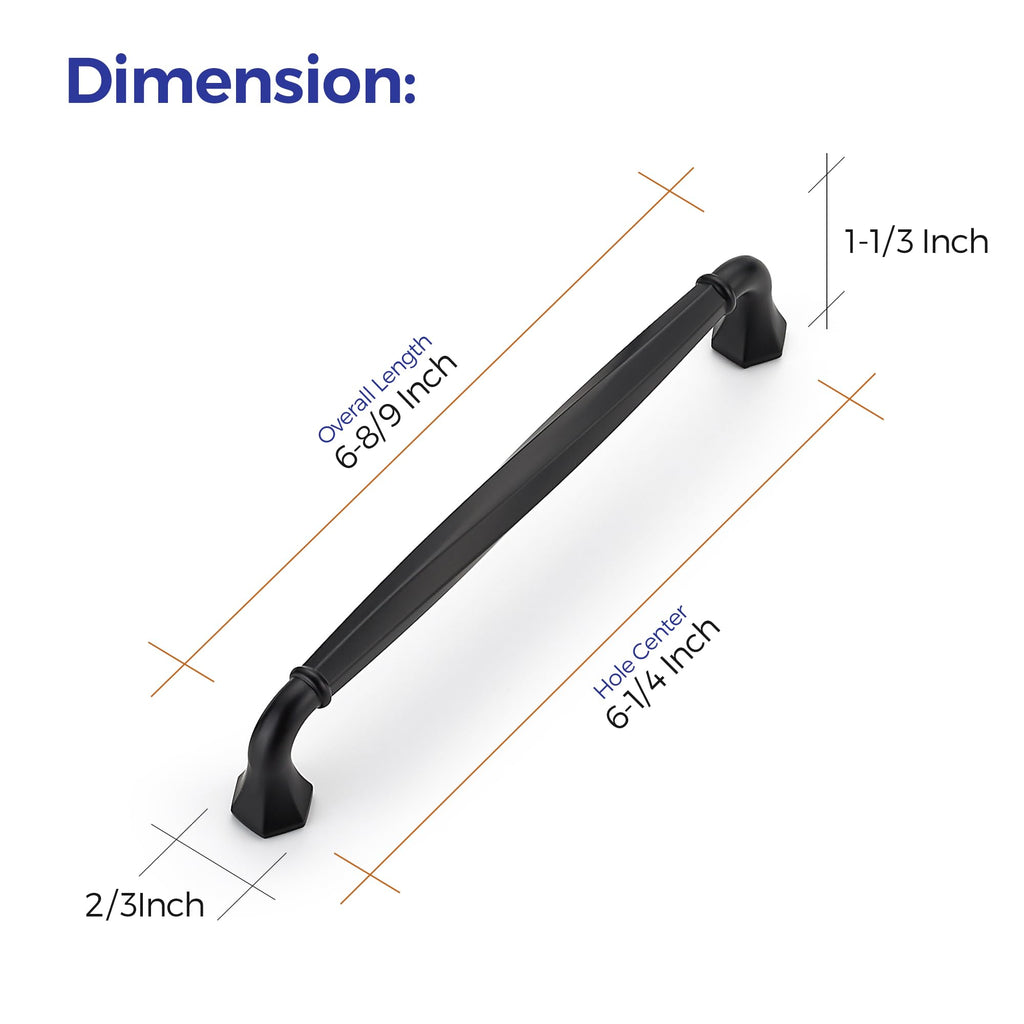 Matte Black Zinc Alloy Cabinet Handles,6-1/4" Pulls,10 Pack