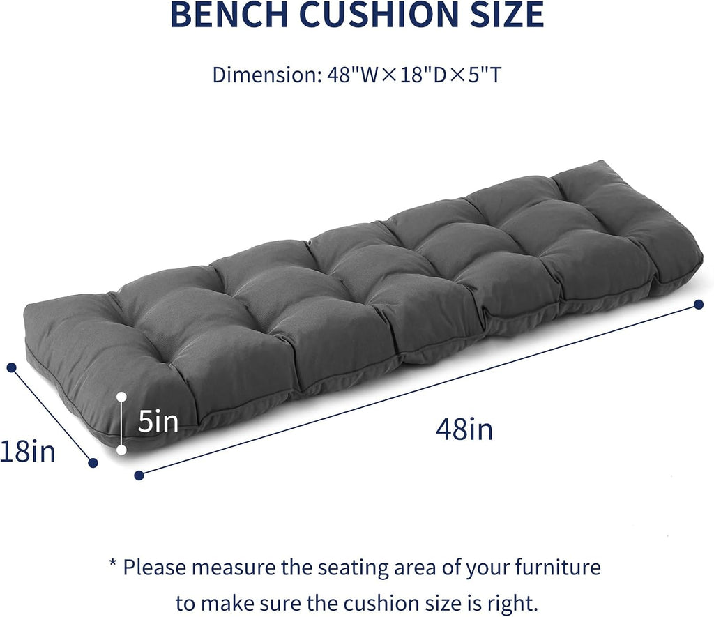Outdoor Bench Cushion, 48x18x5 Inch, Dark Grey | Water-Resistant & Fade Resistant, Indoor/Outdoor Use, Patio Bench