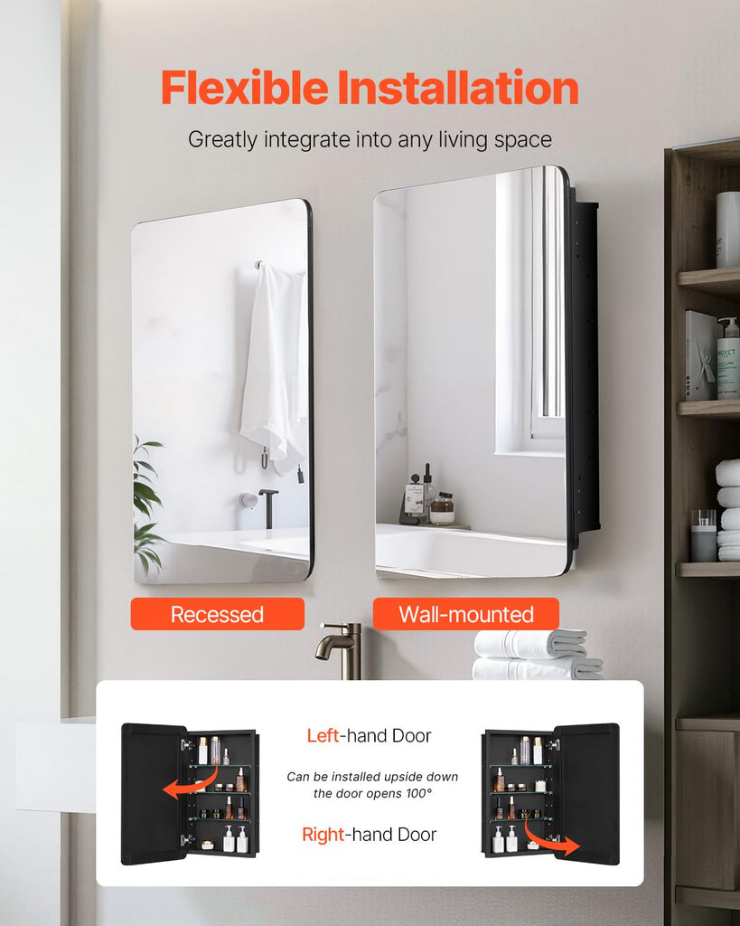 Medicine Cabinet, 16.5 x 27.5 inch, Medicine Cabinet with Mirror, Aluminum Frame Bathroom Wall Cabinet, 3-Layer