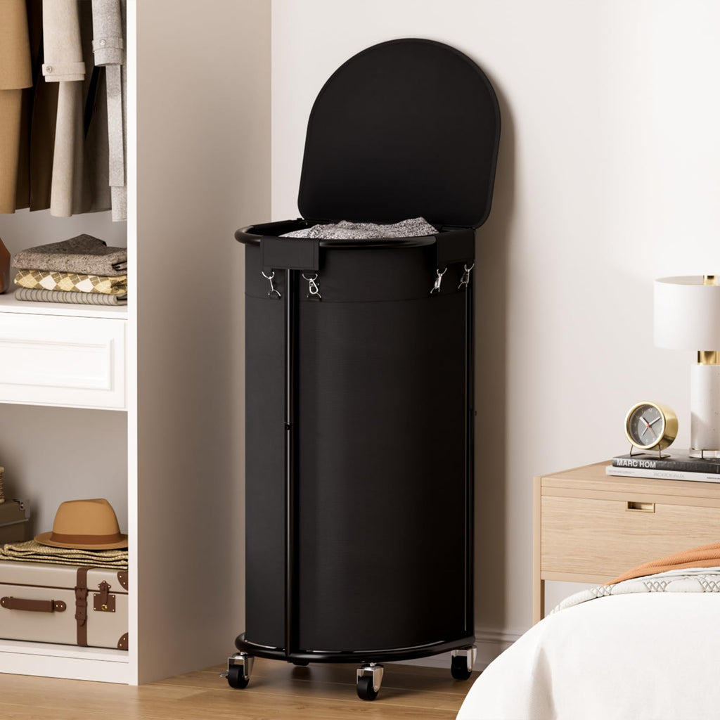 Hamper with Wheels and Lid, 100L Half Round Rolling Laundry Basket