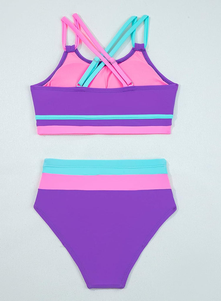 Girls Swimsuit Kids 2 Piece Color Block Bathing Suits