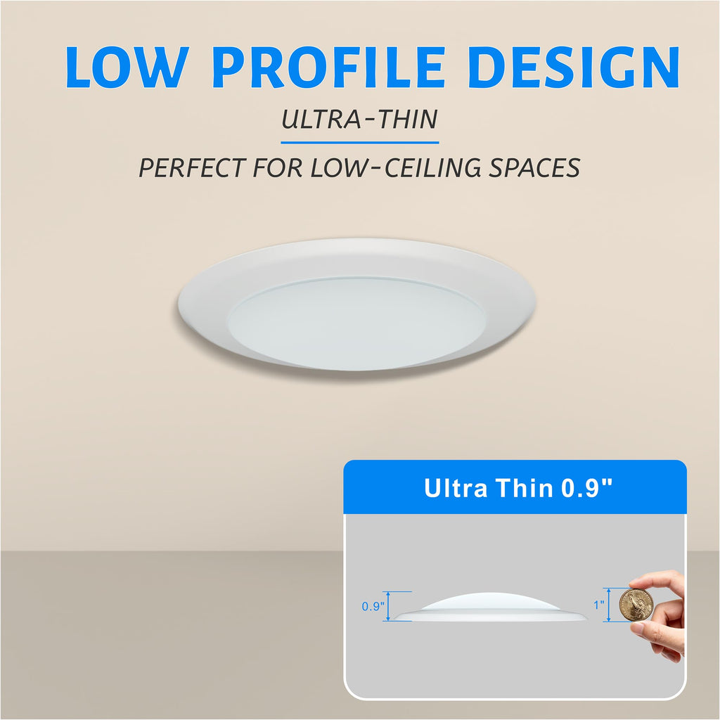 6" Dimmable LED Disk Light, 16.5W 1000Lm 3000K Warm White, Low Profile Flush Mount Recessed Retrofit Ceiling Lights