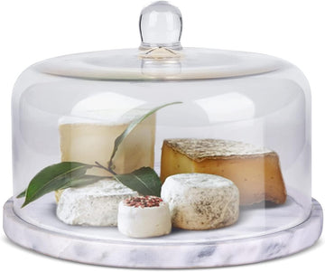 Marble Cake Stand with Glass Dome Lid, 8.7-Inch Serving Plate