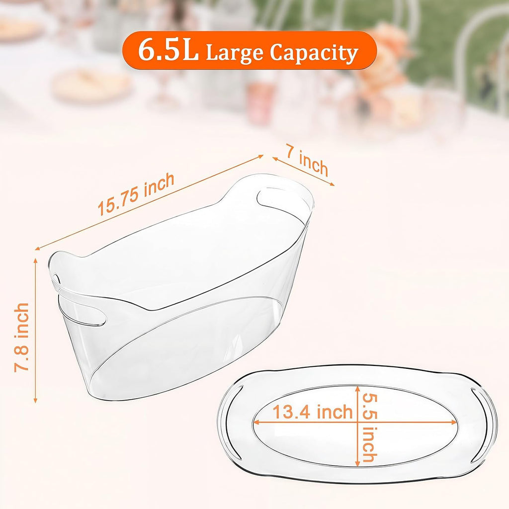 6.5L Ice Bucket 2 Pack Ice Buckets for Parties, Beverage Tub for Cocktail Bar with Handle, Drink Cooler for Wine Beer - Set of 2
