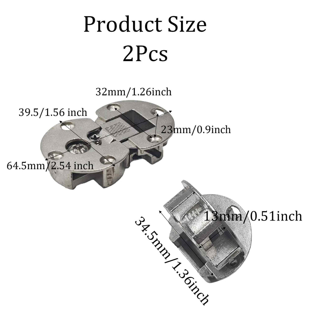 2Pcs 90 Degree Adjustable Page Turning Axis Concealed Cabinet Door Hinge, Zinc Alloy Drop Down Flush Hinge for